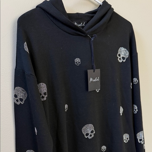 Marled, Skull Hoodie Sweatshirt, Black, Sz S - Picture 4 of 10